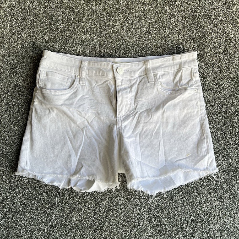 KUT From The Kloth Womens Size 8 White Denim Shorts Raw Hem Cutoff Jean